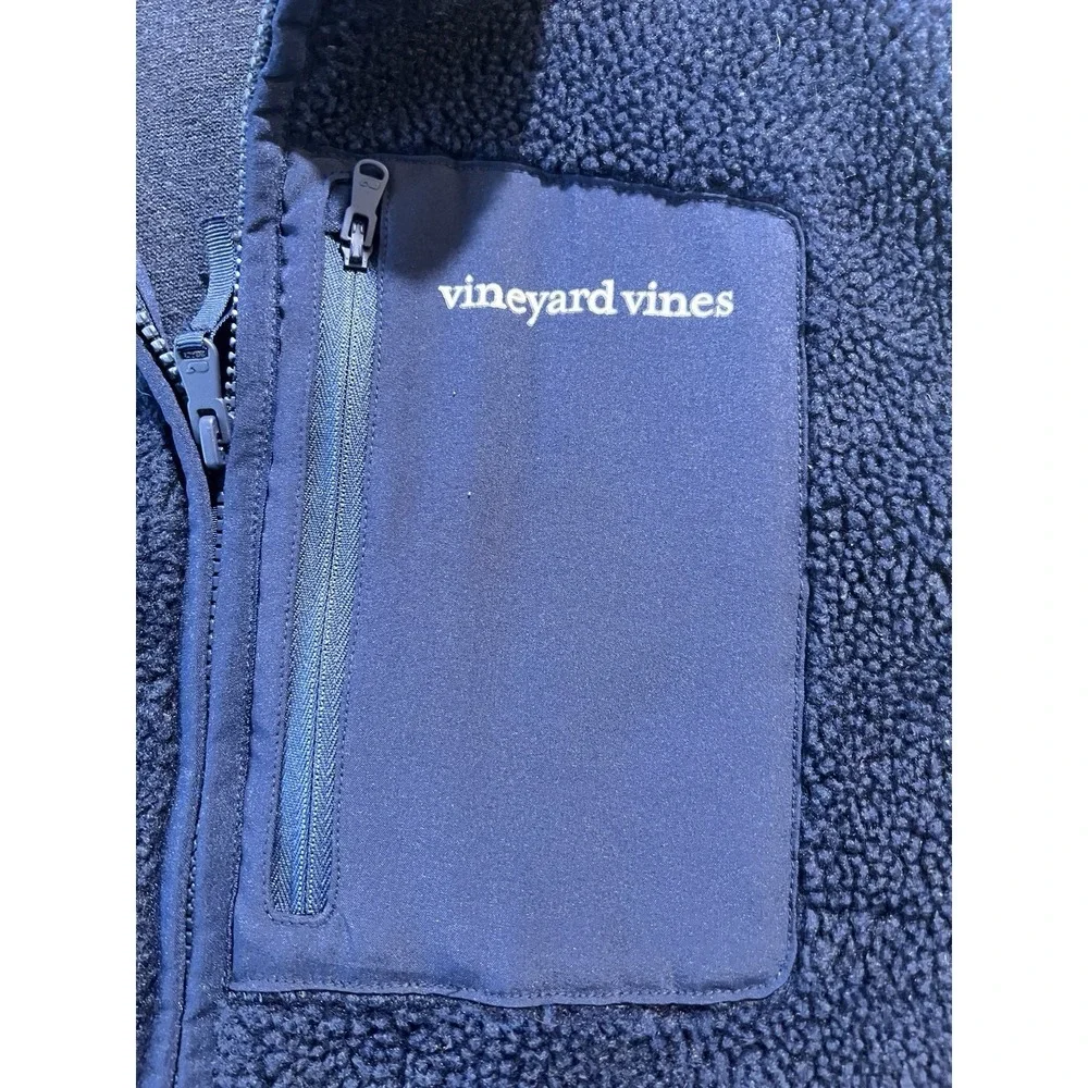 Vineyard Vines Men's Medium‎ Sherpa Fleece Zip Vest Blue Navy Outdoors Preppy